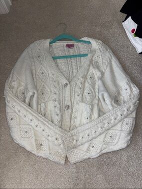 miami Ivory Beaded Cable Knit Cardigan